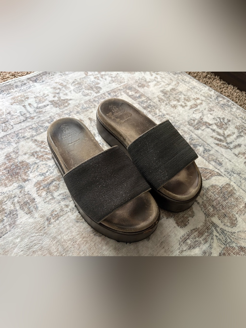 Brunello Cucinello Women's Leather Platform Sandals- Size 8 /9 US / 39 EU Slides